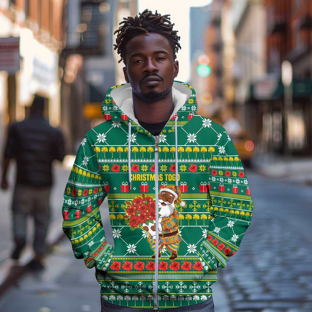 Togo Christmas Zip Hoodie African Santa Poinsettia Flower Tree Gifts - African Pride