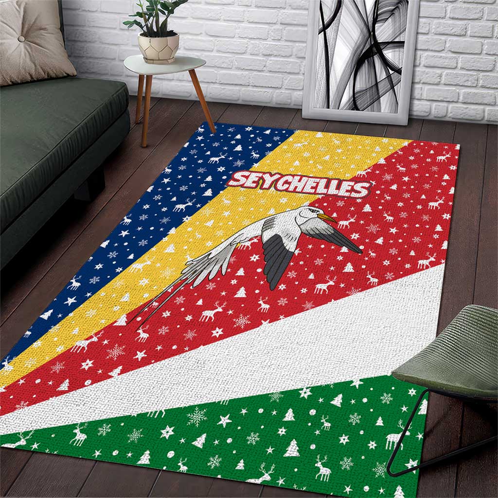 Seychelles Christmas Area Rug Flag Colors Tropical Bird Motif and National Coat of Arms - African Pride