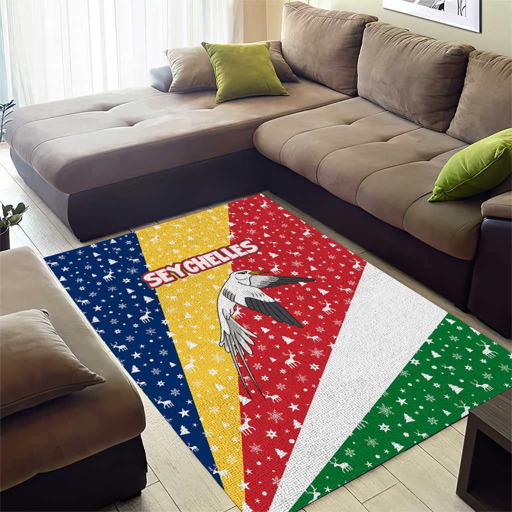 Seychelles Christmas Area Rug Flag Colors Tropical Bird Motif and National Coat of Arms - African Pride