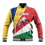 Seychelles Christmas Baseball Jacket Flag Colors Tropical Bird Motif and National Coat of Arms - African Pride