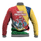Seychelles Christmas Baseball Jacket Flag Colors Tropical Bird Motif and National Coat of Arms - African Pride