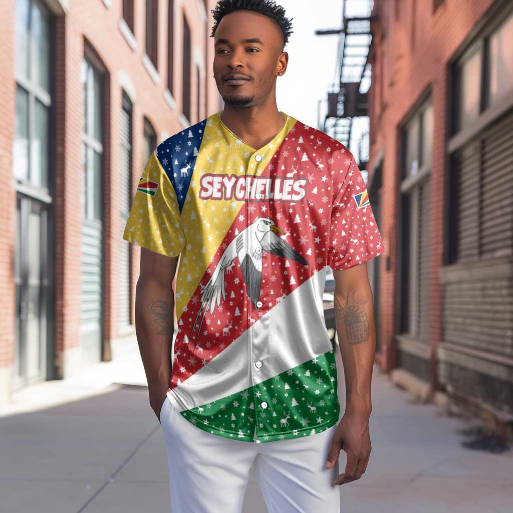 Seychelles Christmas Baseball Jersey Flag Colors Tropical Bird Motif and National Coat of Arms - African Pride
