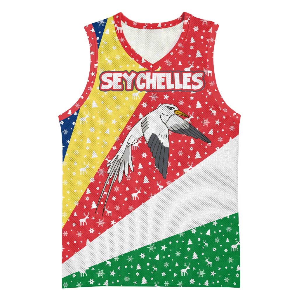 Seychelles Christmas Basketball Jersey Flag Colors Tropical Bird Motif and National Coat of Arms - African Pride