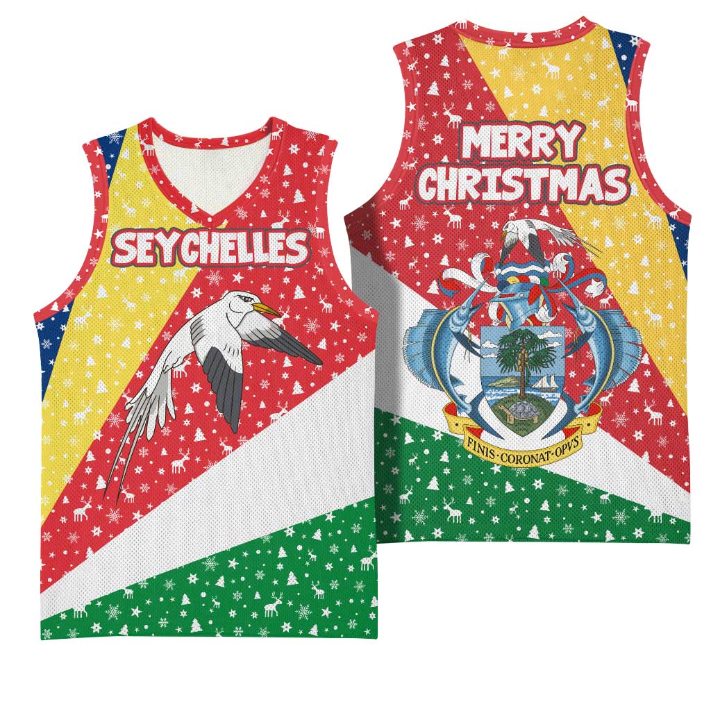 Seychelles Christmas Basketball Jersey Flag Colors Tropical Bird Motif and National Coat of Arms - African Pride