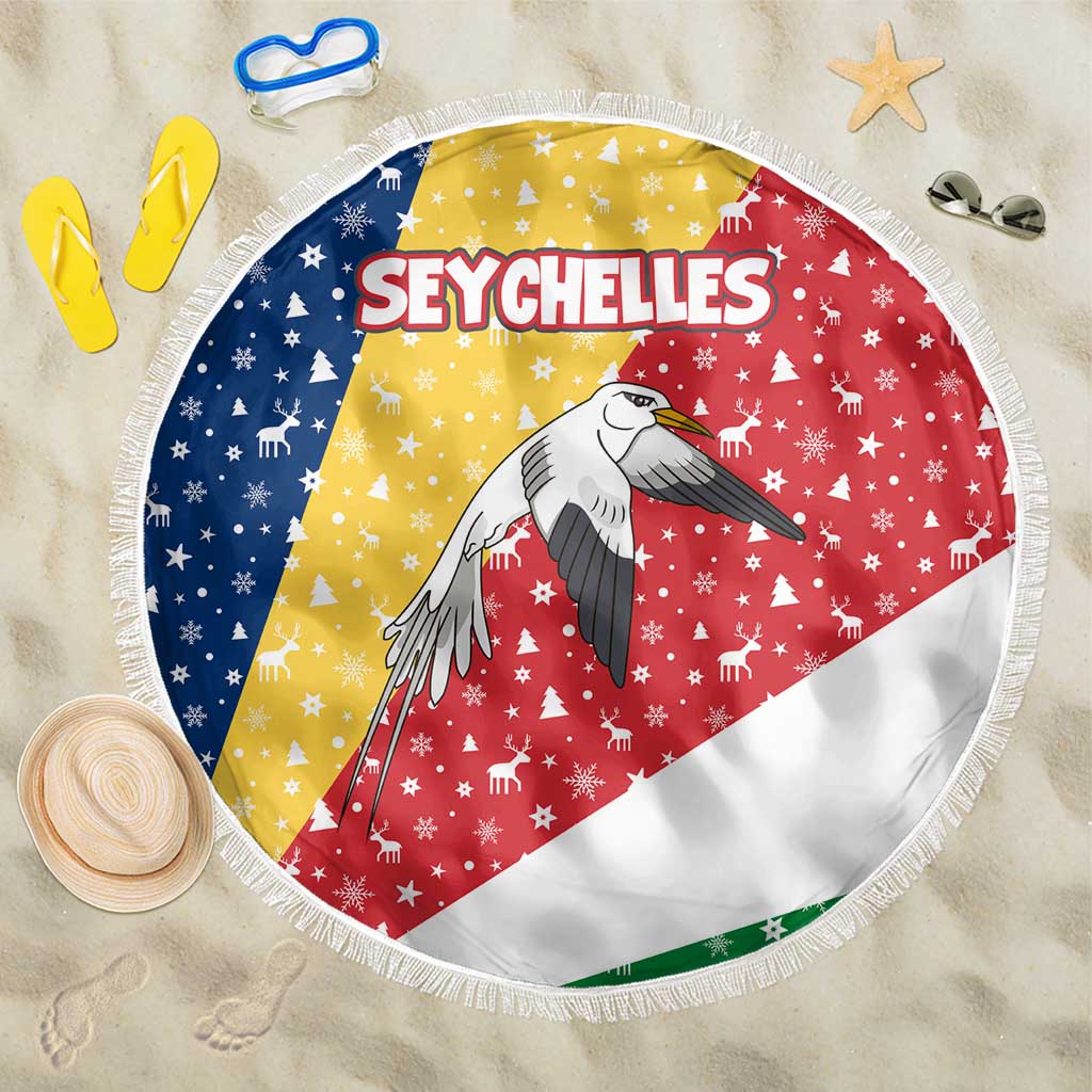 Seychelles Christmas Beach Blanket Flag Colors Tropical Bird Motif and National Coat of Arms - African Pride