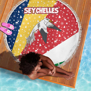 Seychelles Christmas Beach Blanket Flag Colors Tropical Bird Motif and National Coat of Arms - African Pride