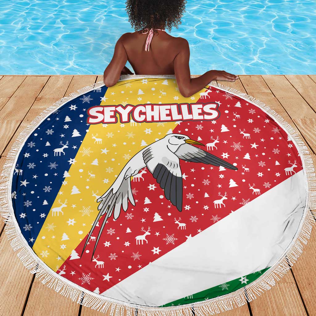 Seychelles Christmas Beach Blanket Flag Colors Tropical Bird Motif and National Coat of Arms - African Pride
