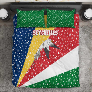 Seychelles Christmas Bedding Set Flag Colors Tropical Bird Motif and National Coat of Arms - African Pride