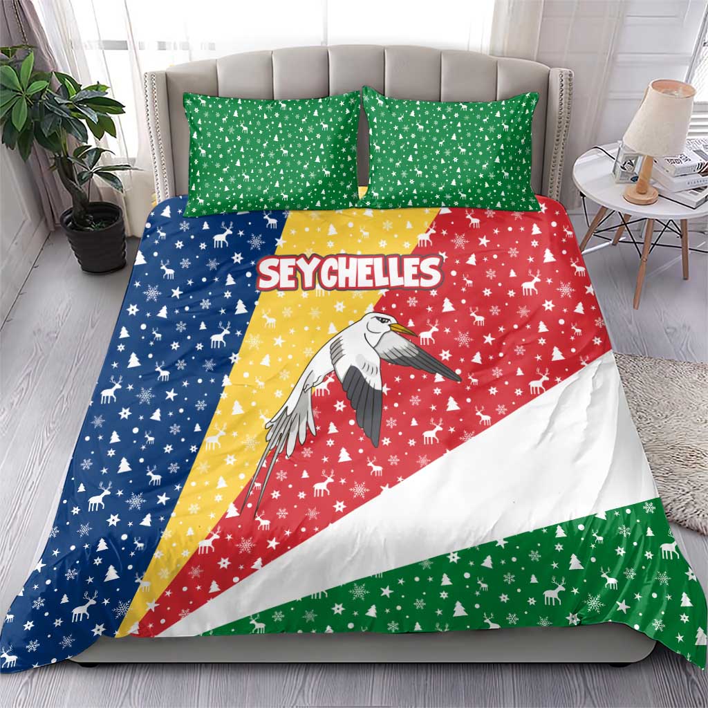 Seychelles Christmas Bedding Set Flag Colors Tropical Bird Motif and National Coat of Arms - African Pride