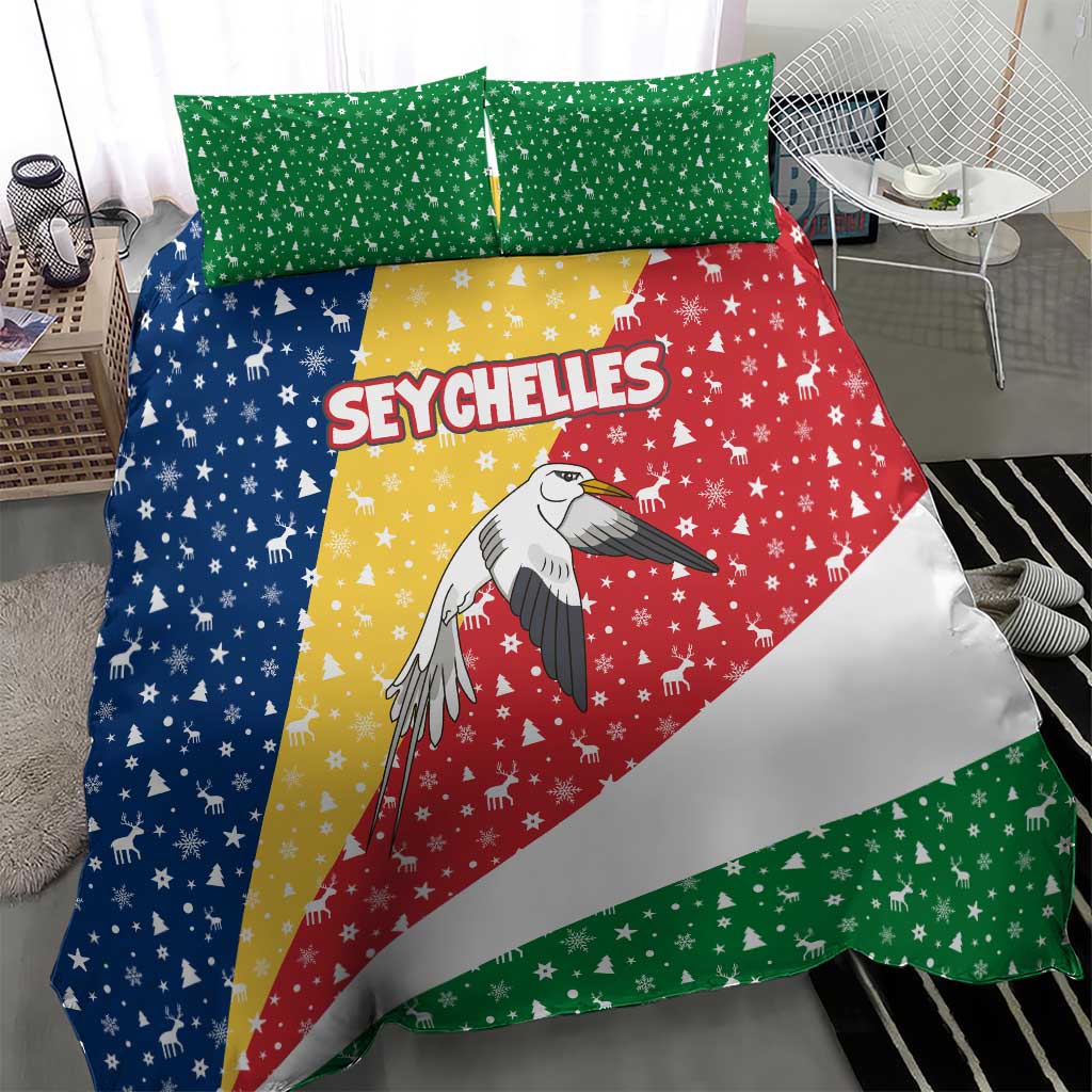 Seychelles Christmas Bedding Set Flag Colors Tropical Bird Motif and National Coat of Arms - African Pride
