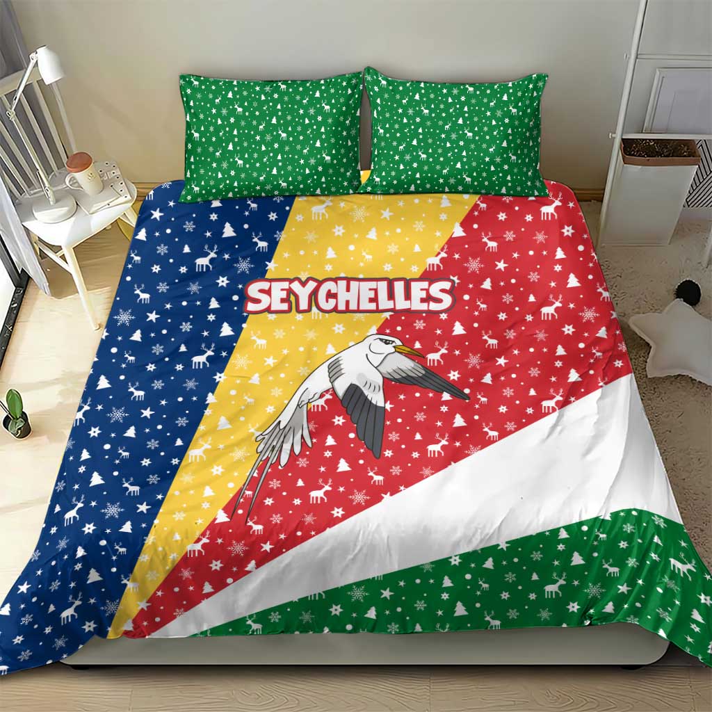 Seychelles Christmas Bedding Set Flag Colors Tropical Bird Motif and National Coat of Arms - African Pride