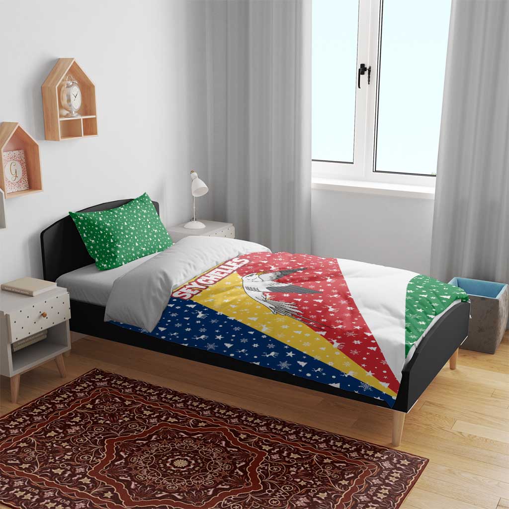 Seychelles Christmas Bedding Set Flag Colors Tropical Bird Motif and National Coat of Arms - African Pride