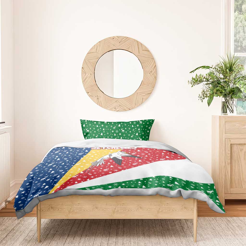 Seychelles Christmas Bedding Set Flag Colors Tropical Bird Motif and National Coat of Arms - African Pride