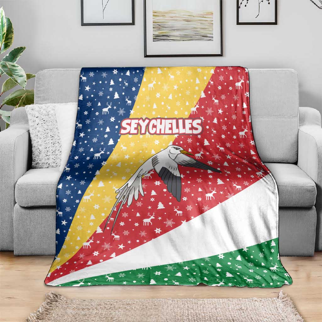 Seychelles Christmas Blanket Flag Colors Tropical Bird Motif and National Coat of Arms - African Pride