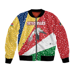 Seychelles Christmas Bomber Jacket Flag Colors Tropical Bird Motif and National Coat of Arms - African Pride