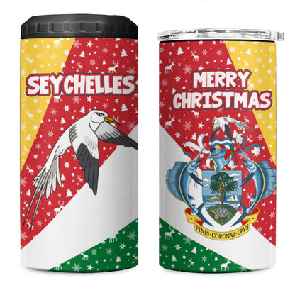 Seychelles Christmas 4 in 1 Can Cooler Tumbler Flag Colors Tropical Bird Motif and National Coat of Arms - African Pride