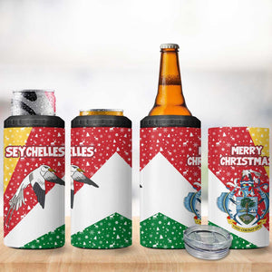 Seychelles Christmas 4 in 1 Can Cooler Tumbler Flag Colors Tropical Bird Motif and National Coat of Arms - African Pride