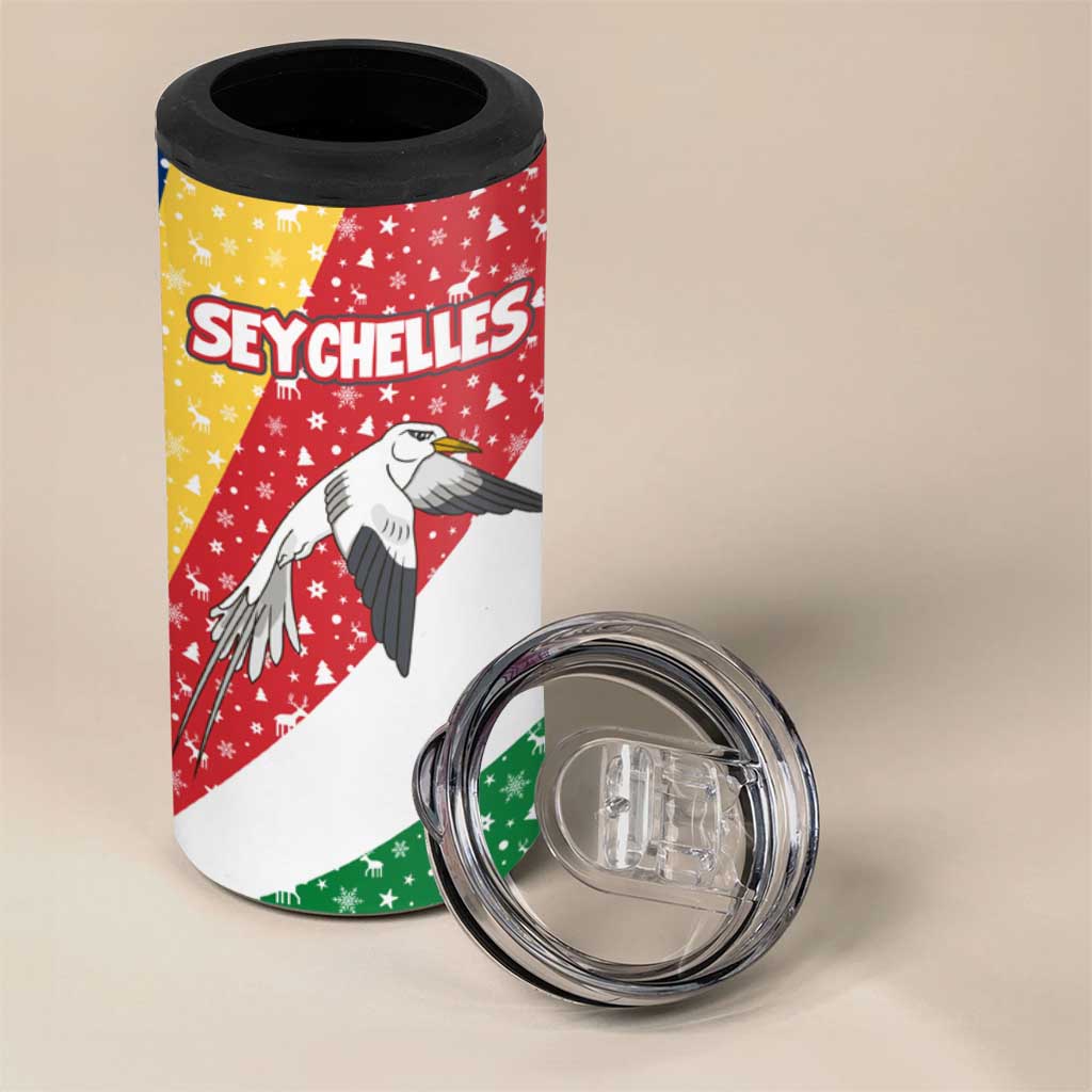 Seychelles Christmas 4 in 1 Can Cooler Tumbler Flag Colors Tropical Bird Motif and National Coat of Arms - African Pride