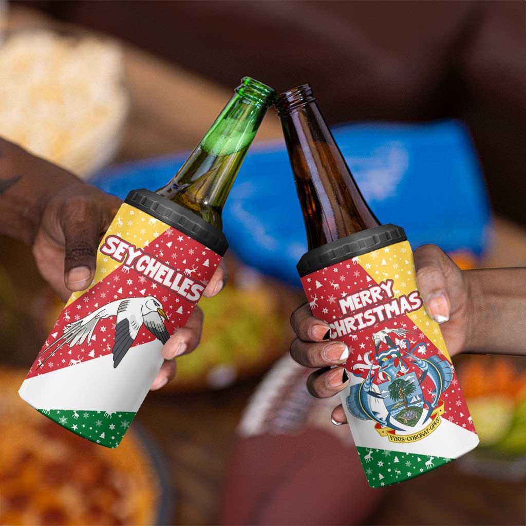 Seychelles Christmas 4 in 1 Can Cooler Tumbler Flag Colors Tropical Bird Motif and National Coat of Arms - African Pride