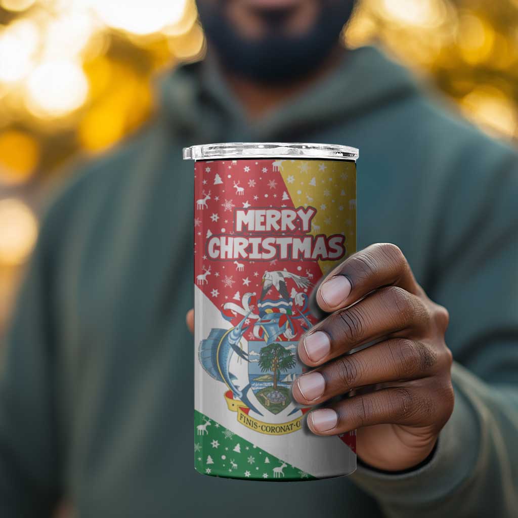 Seychelles Christmas 4 in 1 Can Cooler Tumbler Flag Colors Tropical Bird Motif and National Coat of Arms - African Pride