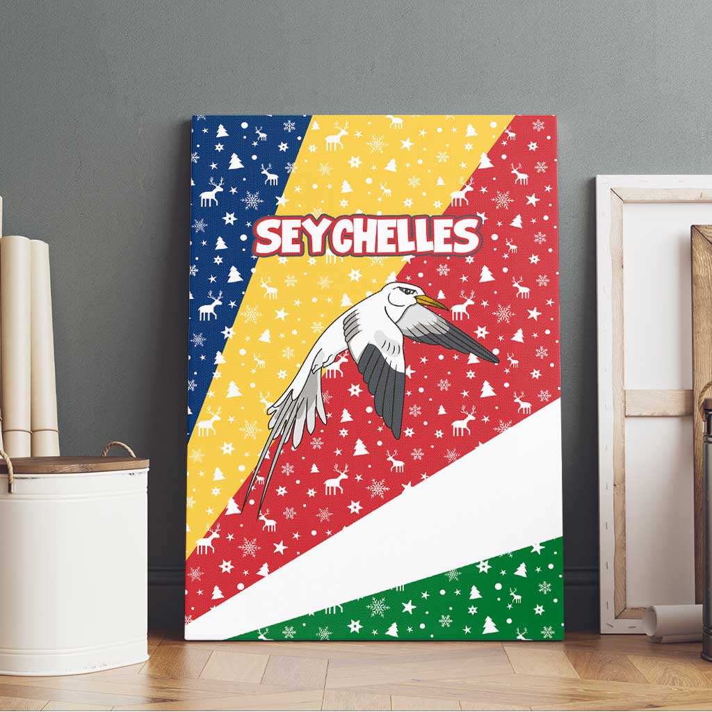 Seychelles Christmas Canvas Wall Art Flag Colors Tropical Bird Motif and National Coat of Arms - African Pride