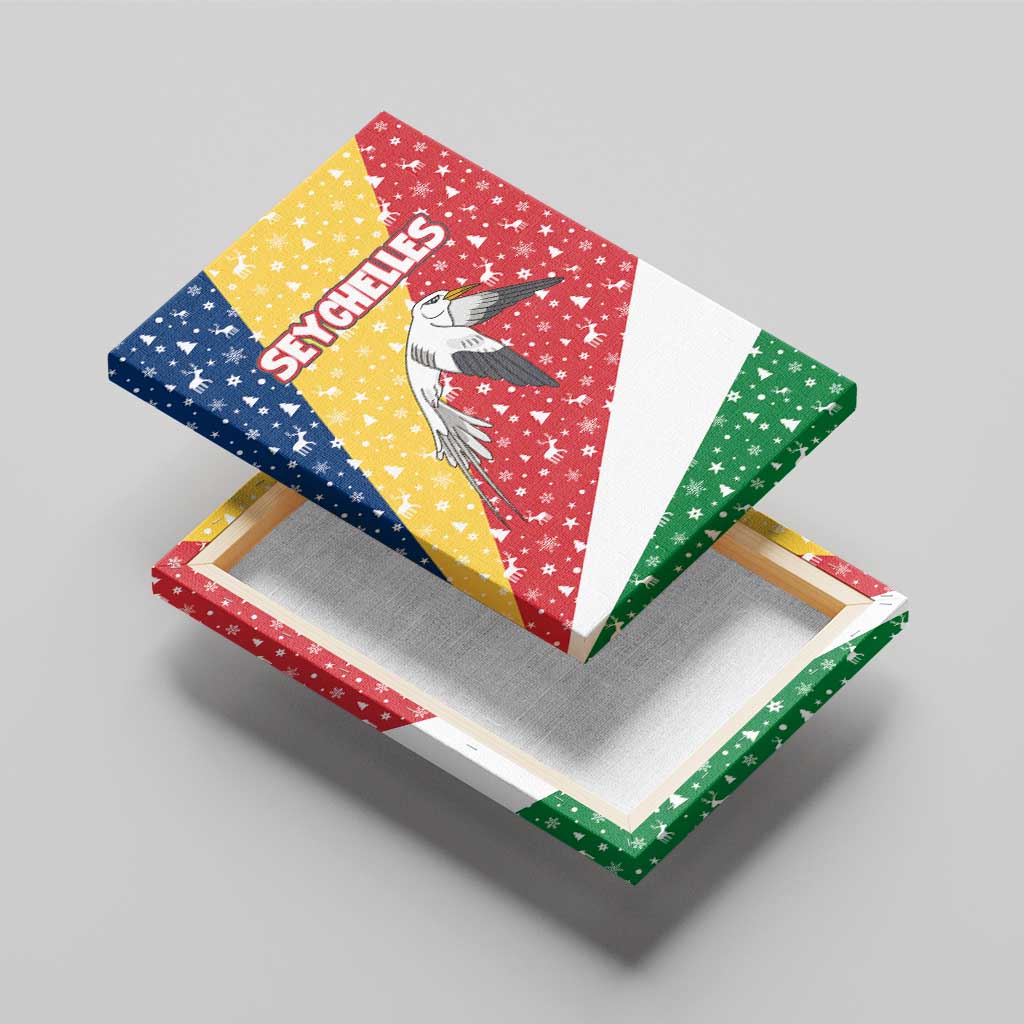 Seychelles Christmas Canvas Wall Art Flag Colors Tropical Bird Motif and National Coat of Arms - African Pride