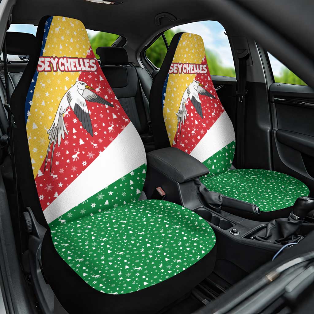 Seychelles Christmas Car Seat Cover Flag Colors Tropical Bird Motif and National Coat of Arms - African Pride
