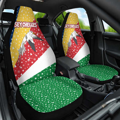 Seychelles Christmas Car Seat Cover Flag Colors Tropical Bird Motif and National Coat of Arms - African Pride