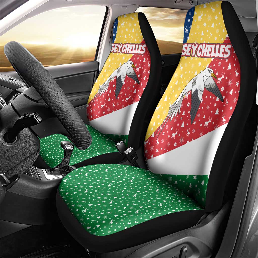 Seychelles Christmas Car Seat Cover Flag Colors Tropical Bird Motif and National Coat of Arms - African Pride