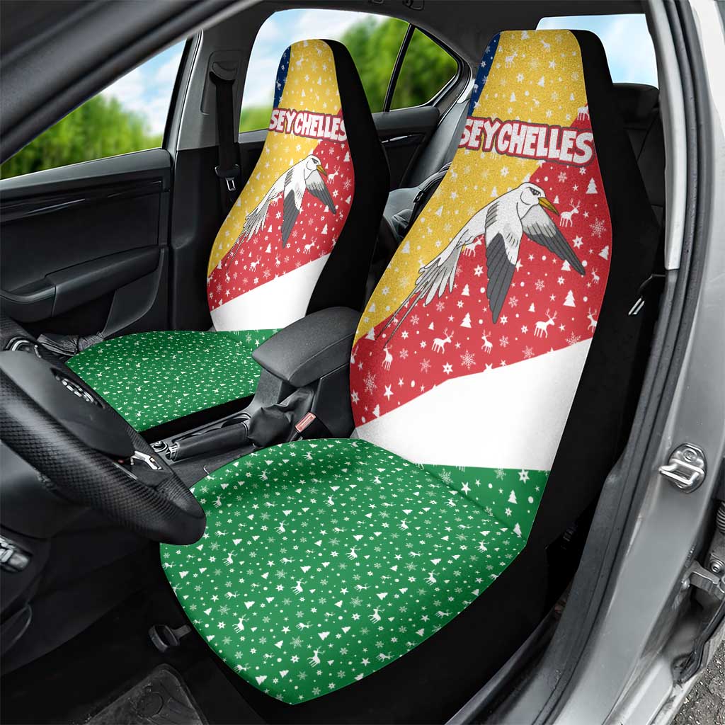 Seychelles Christmas Car Seat Cover Flag Colors Tropical Bird Motif and National Coat of Arms - African Pride