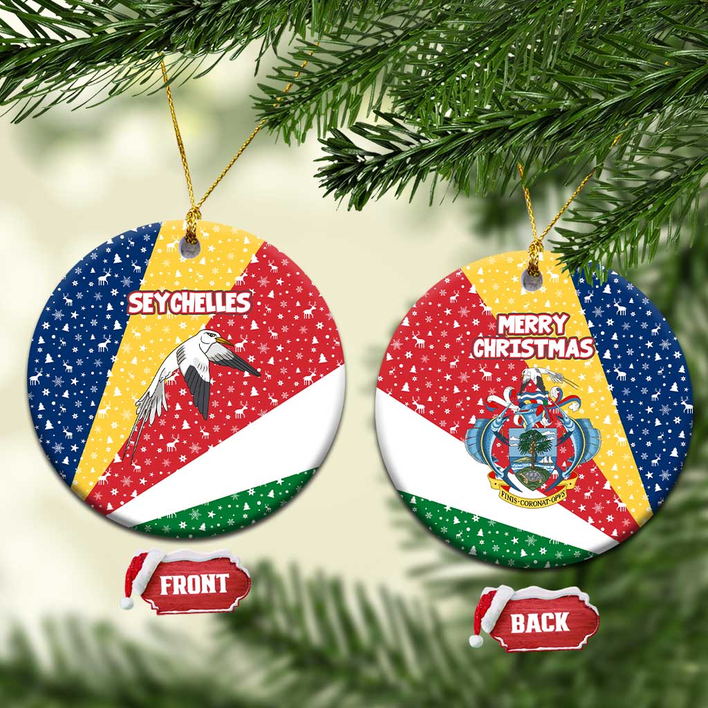 Seychelles Christmas Ceramic Ornament Flag Colors Tropical Bird Motif and National Coat of Arms - African Pride
