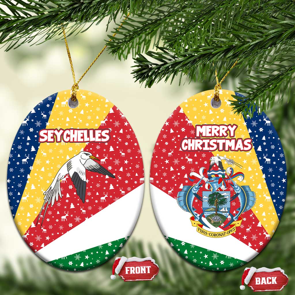 Seychelles Christmas Ceramic Ornament Flag Colors Tropical Bird Motif and National Coat of Arms - African Pride