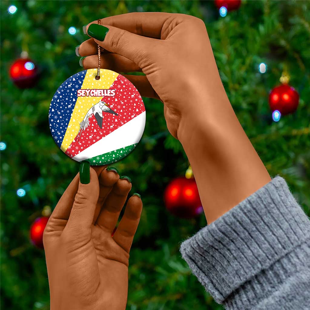 Seychelles Christmas Ceramic Ornament Flag Colors Tropical Bird Motif and National Coat of Arms - African Pride