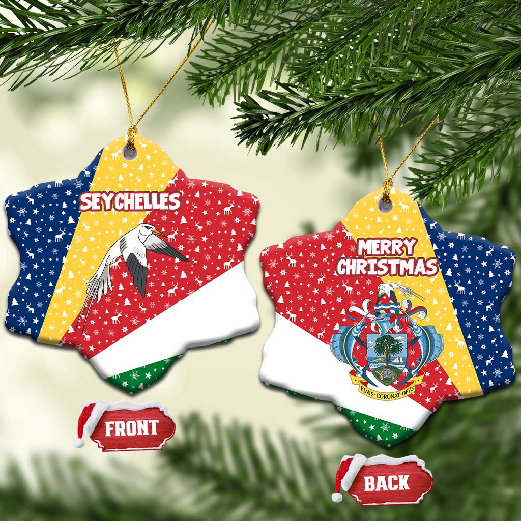 Seychelles Christmas Ceramic Ornament Flag Colors Tropical Bird Motif and National Coat of Arms - African Pride
