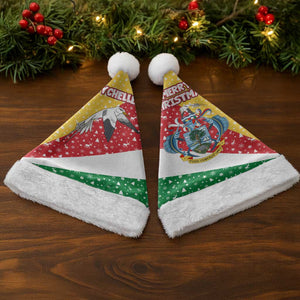 Seychelles Christmas Santa Hat Flag Colors Tropical Bird Motif and National Coat of Arms - African Pride