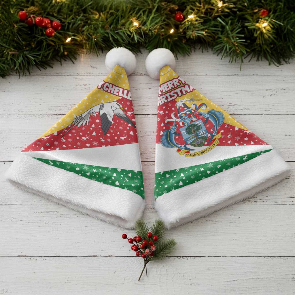 Seychelles Christmas Santa Hat Flag Colors Tropical Bird Motif and National Coat of Arms - African Pride