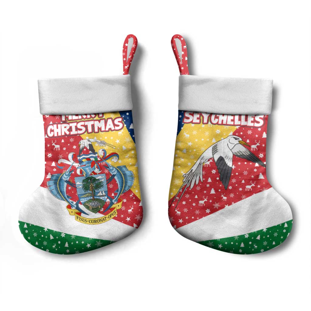 Seychelles Christmas Stocking Flag Colors Tropical Bird Motif and National Coat of Arms - African Pride