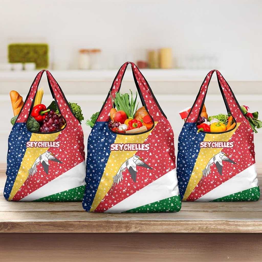 Seychelles Christmas Grocery Bag Flag Colors Tropical Bird Motif and National Coat of Arms - African Pride