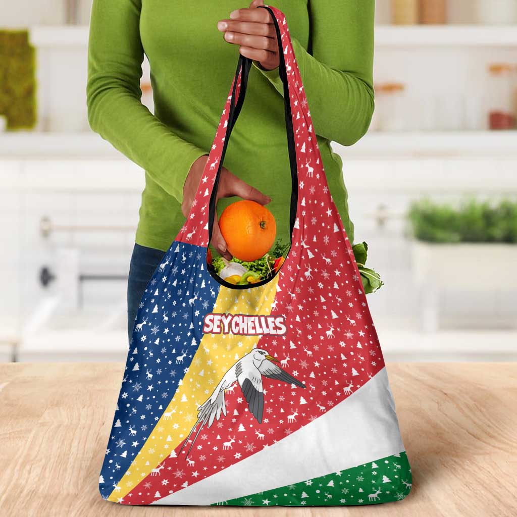 Seychelles Christmas Grocery Bag Flag Colors Tropical Bird Motif and National Coat of Arms - African Pride