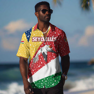 Seychelles Christmas Hawaiian Shirt Flag Colors Tropical Bird Motif and National Coat of Arms - African Pride