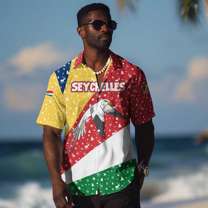 Seychelles Christmas Hawaiian Shirt Flag Colors Tropical Bird Motif and National Coat of Arms - African Pride
