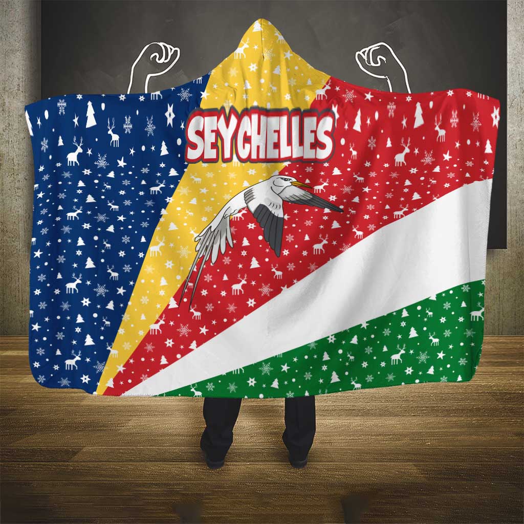 Seychelles Christmas Hooded Blanket Flag Colors Tropical Bird Motif and National Coat of Arms - African Pride