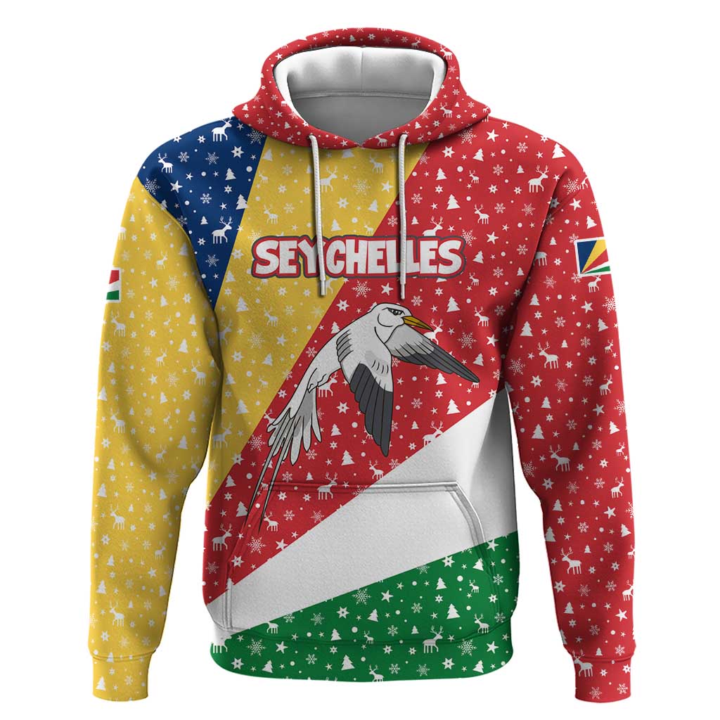 Seychelles Christmas Hoodie Flag Colors Tropical Bird Motif and National Coat of Arms - African Pride