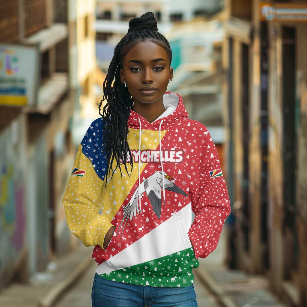 Seychelles Christmas Hoodie Flag Colors Tropical Bird Motif and National Coat of Arms - African Pride
