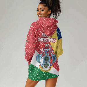 Seychelles Christmas Hoodie Dress Flag Colors Tropical Bird Motif and National Coat of Arms - African Pride