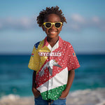 Seychelles Christmas Kid Hawaiian Shirt Flag Colors Tropical Bird Motif and National Coat of Arms - African Pride