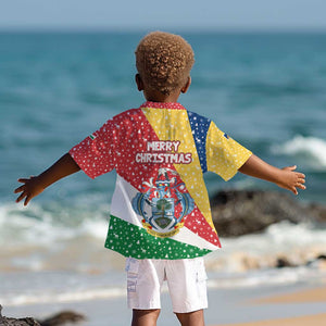 Seychelles Christmas Kid Hawaiian Shirt Flag Colors Tropical Bird Motif and National Coat of Arms - African Pride