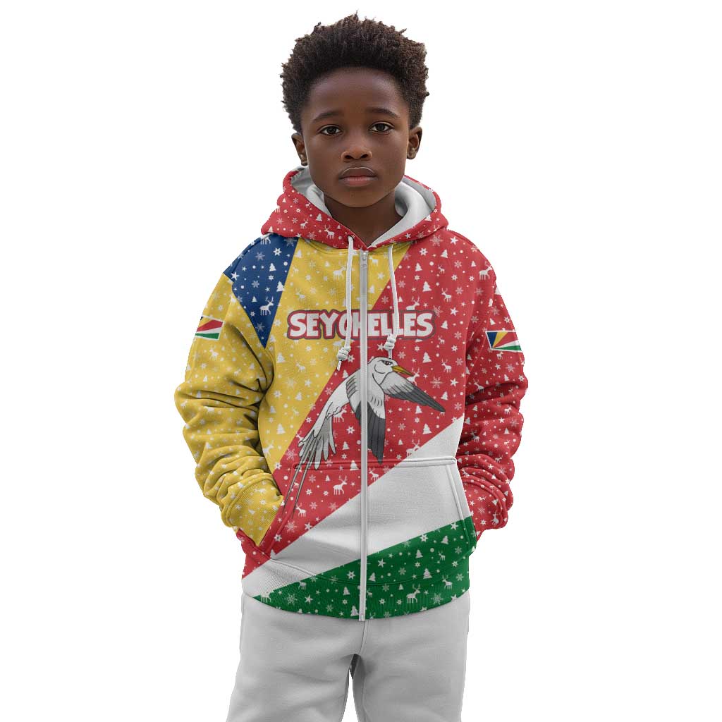 Seychelles Christmas Kid Hoodie Flag Colors Tropical Bird Motif and National Coat of Arms - African Pride