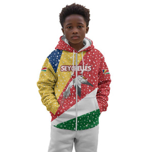 Seychelles Christmas Kid Hoodie Flag Colors Tropical Bird Motif and National Coat of Arms - African Pride