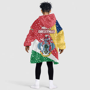 Seychelles Christmas Kid Wearable Blanket Hoodie Flag Colors Tropical Bird Motif and National Coat of Arms - African Pride